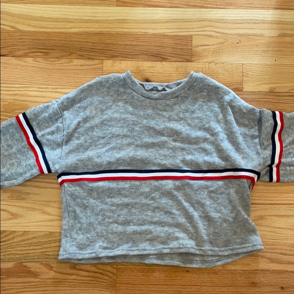 Grey Stripped Long Sleeve Sweater/ Long Sleeve Top - Picture 3 of 5